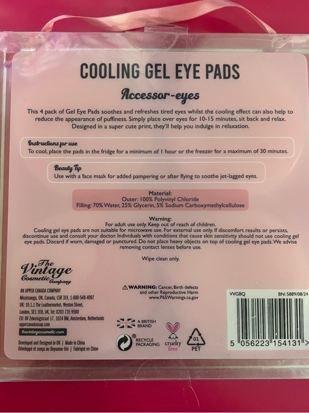 The Vintage Cosmetic Company Pink Cooling Gel Eye Pads - Set of 2 - Picture 2 of 2